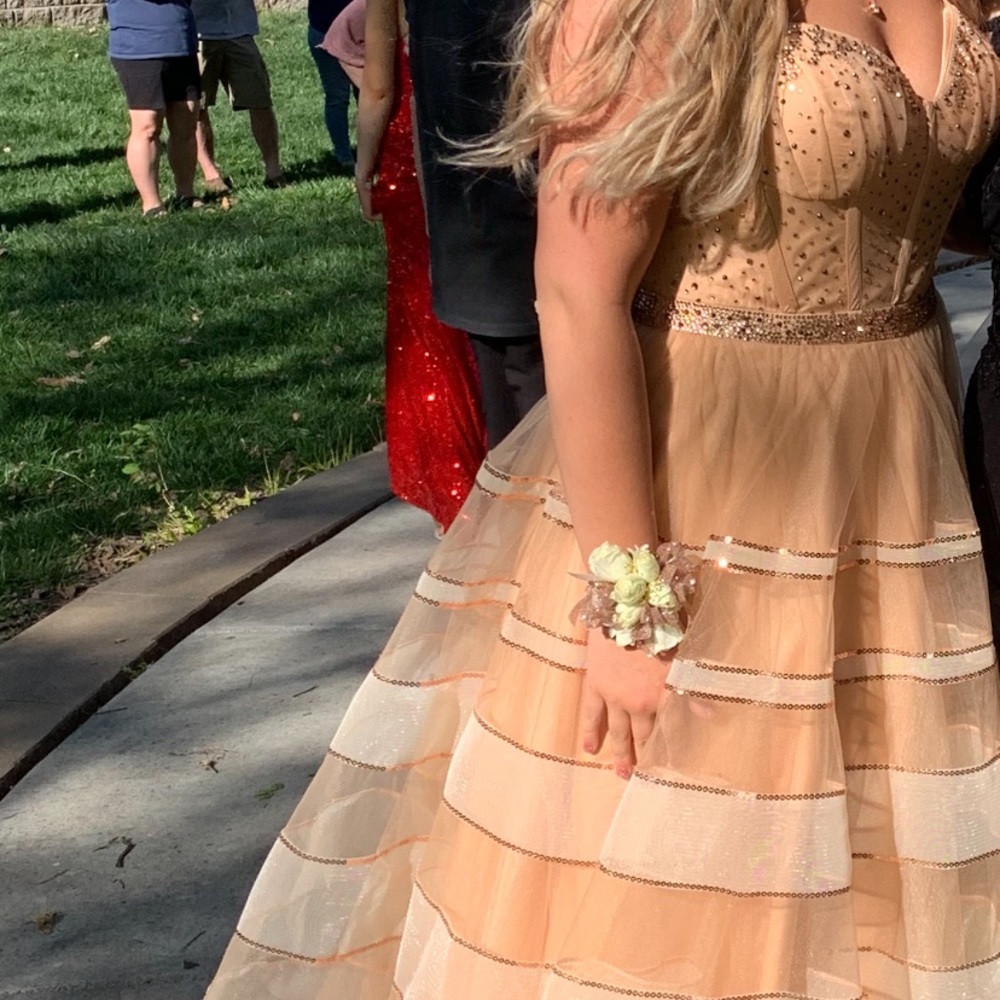 Prom dress.  BEAUTIFUL.  Rachel Alan.  Size 16 but would say more of a 12/14.